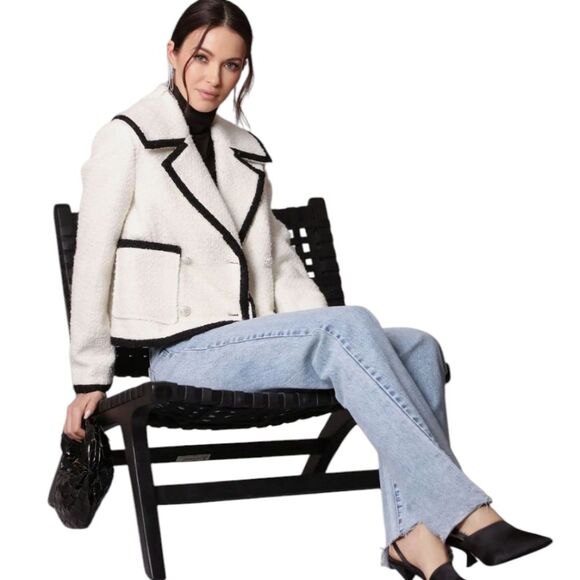 Avec Les Filles Black and White Blazer Tweed Double Breasted Tipped Jacket. M - Picture 9 of 16